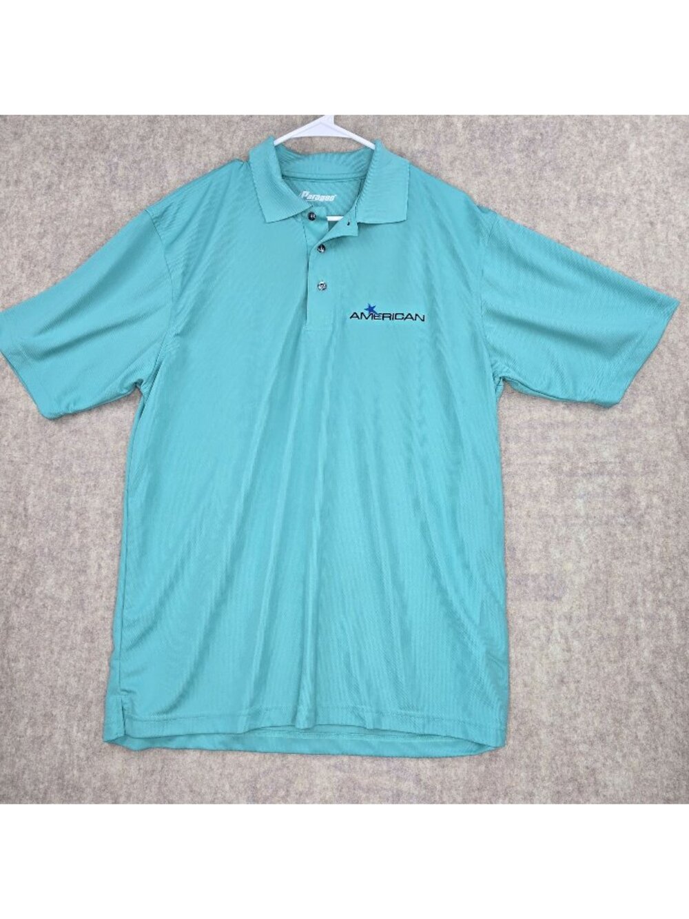 Paragon Mens Aqua Blue Embroidered Polo Shirt Size L 100% Polyester Comfortable